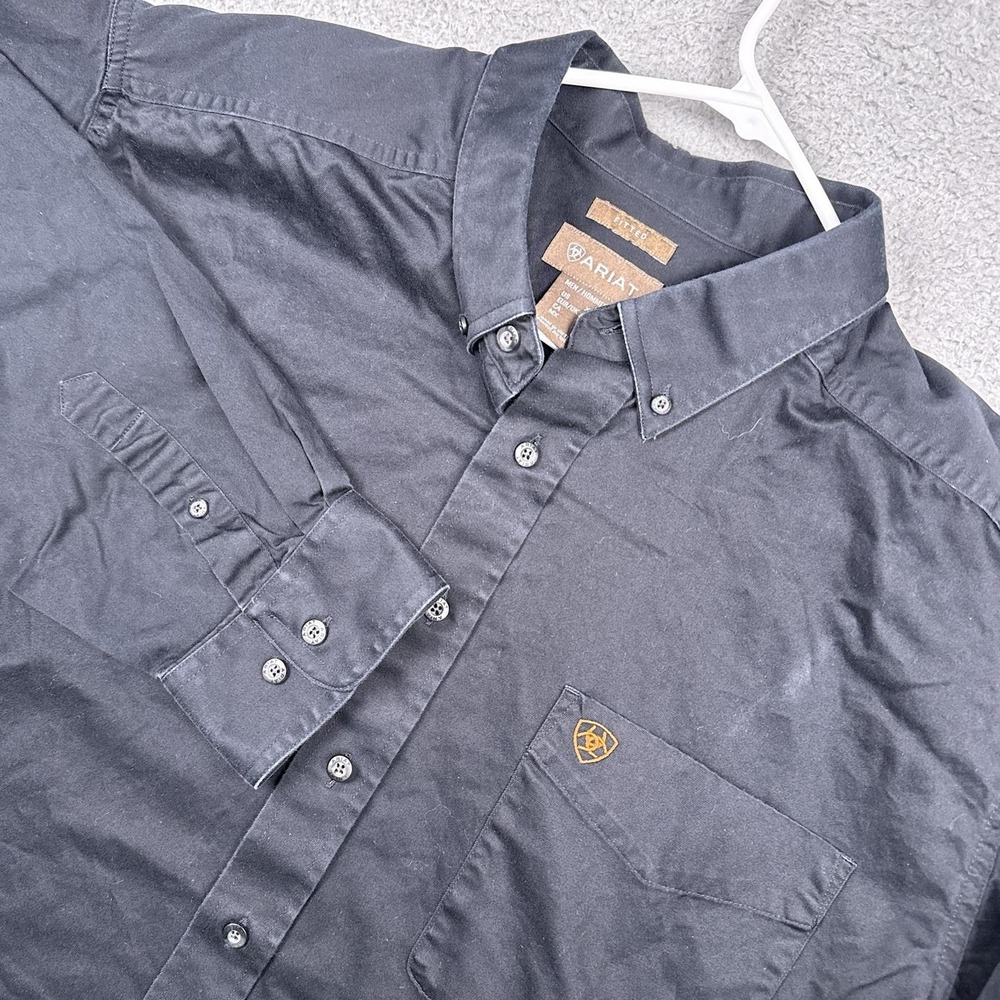 Ariat‎ Shirt Mens 2XL Black Solid Twill Fitted Long Sleeve Button Up Western